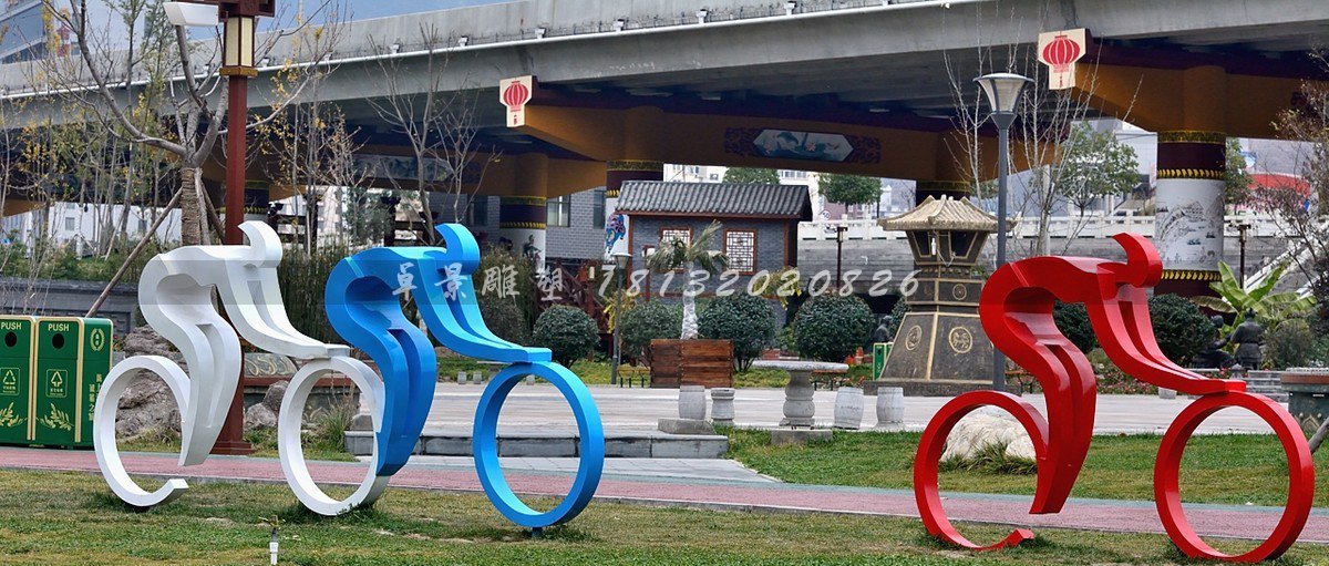 不銹鋼騎自行車雕塑，賽車雕塑