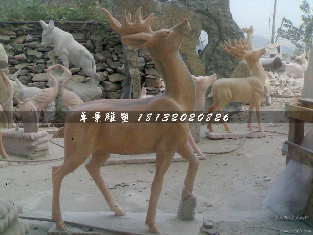 石頭鹿，石雕鹿雕塑，1.2米高石雕鹿