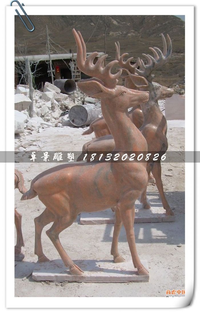 石頭小鹿雕塑，小鹿石雕