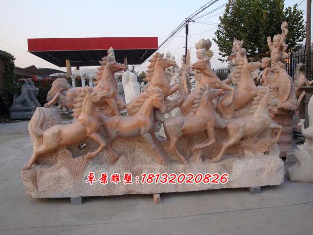 石雕奔馬，石頭奔馬雕塑，石雕飛馬雕塑