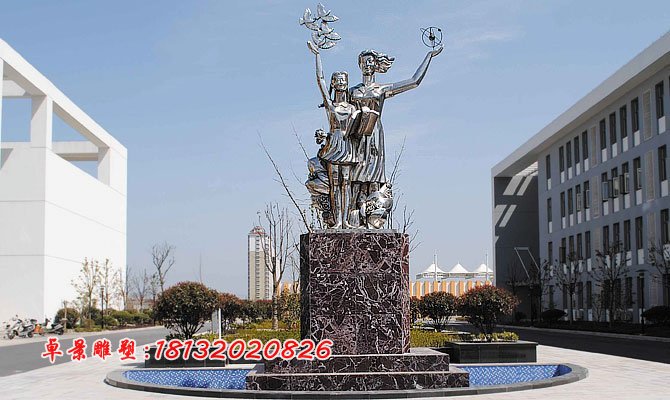 學(xué)校不銹鋼人物雕塑，教學(xué)樓前不銹鋼雕塑