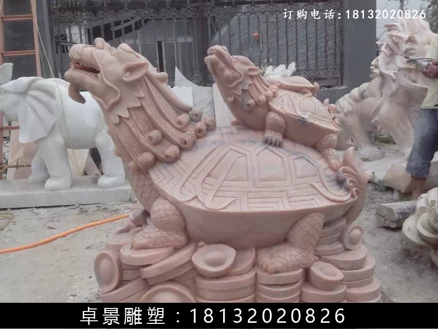 龍龜石雕，晚霞紅龍龜?shù)袼?(3)