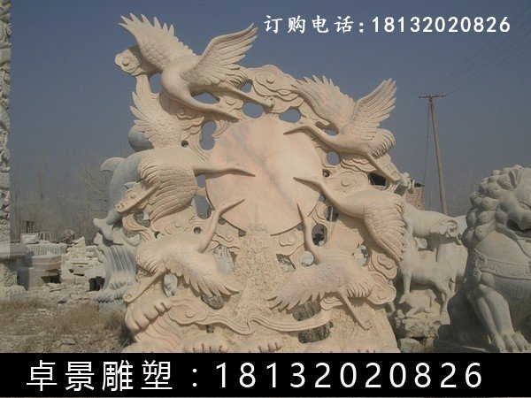 仙鶴石雕，晚霞紅仙鶴雕塑 (1)