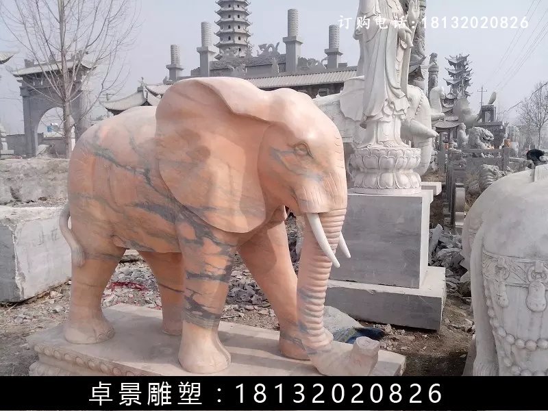 大象石雕，晚霞紅大象雕塑 (2)