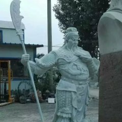 關(guān)公石雕，漢白玉關(guān)公持刀雕塑