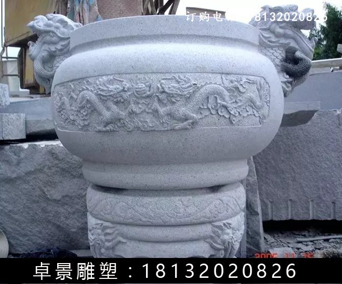 石圓鼎，石香爐雕塑 (2)