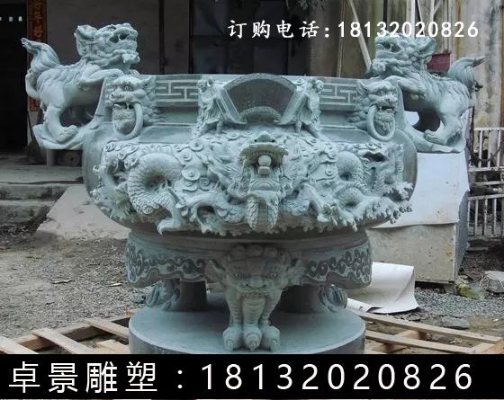 石圓鼎，石香爐雕塑 (3)