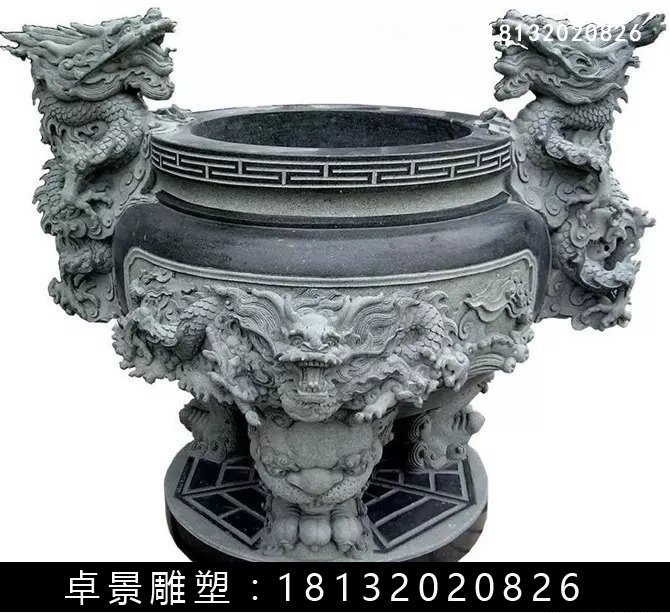 石圓鼎，石香爐雕塑 (5)