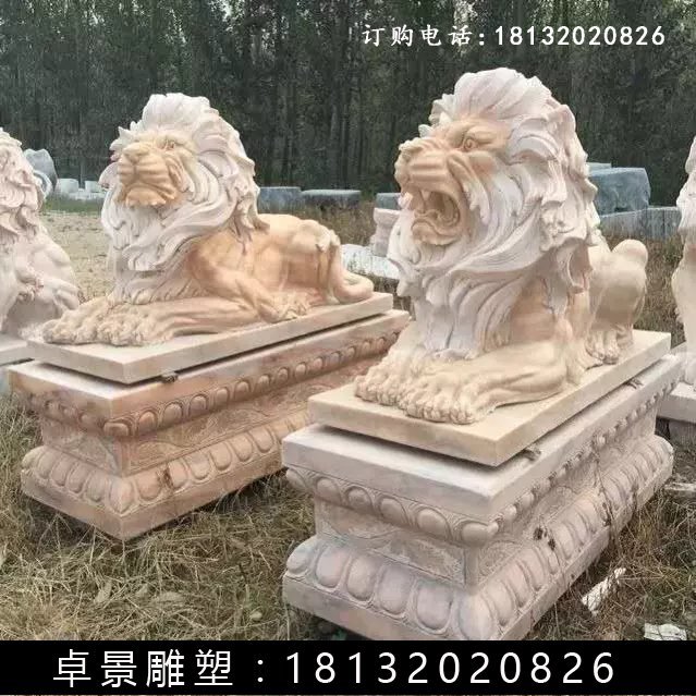 西洋獅石雕，晚霞紅西洋獅雕塑 (3)