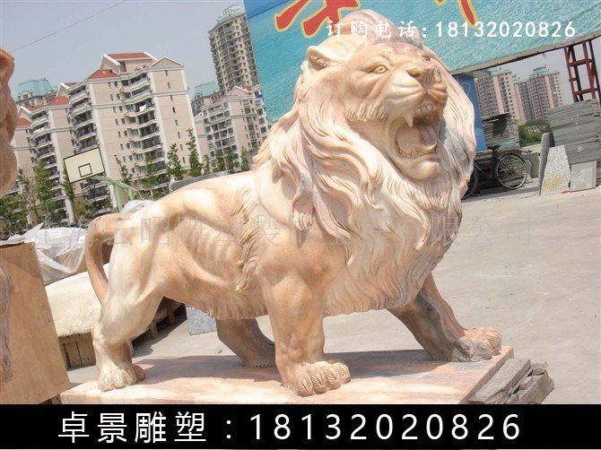 西洋獅石雕，晚霞紅西洋獅雕塑