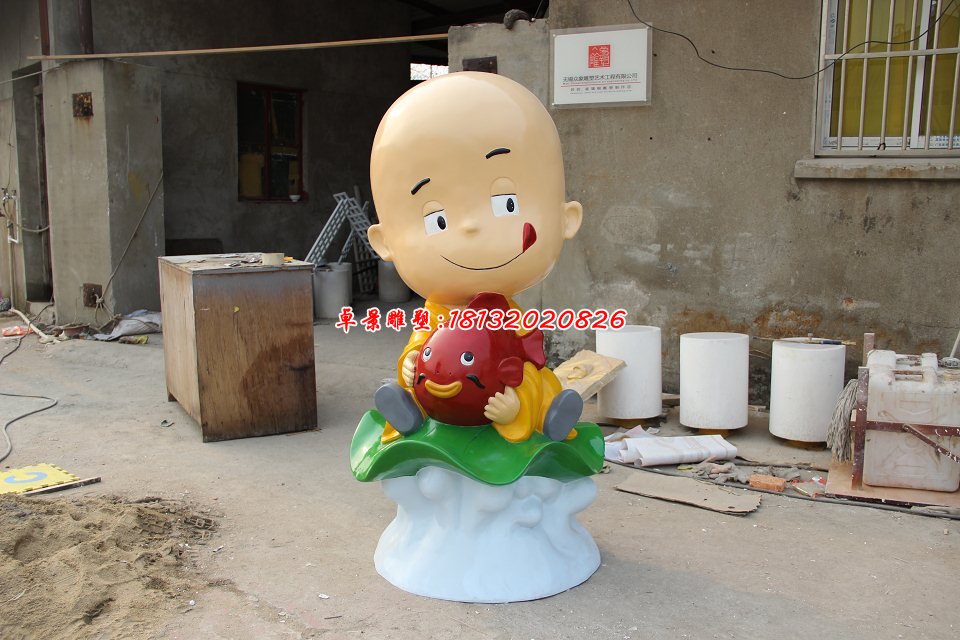 玻璃鋼小和尚雕塑，玻璃鋼人物雕塑