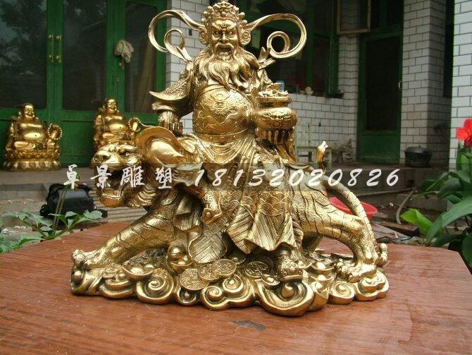 財神銅雕，騎虎財神銅雕