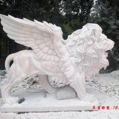 飛獅石雕，晚霞紅飛獅雕塑