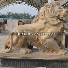 石獅子雕塑，晚霞紅獅子雕塑