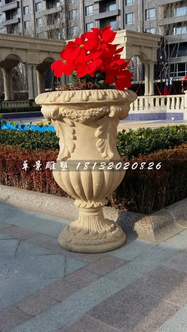 石頭花盆雕塑，小型石雕花盆