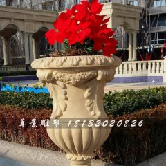石頭花盆雕塑，小型石雕花盆