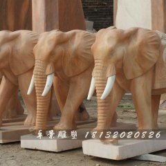 大象石雕，晚霞紅大象石雕，動物石雕