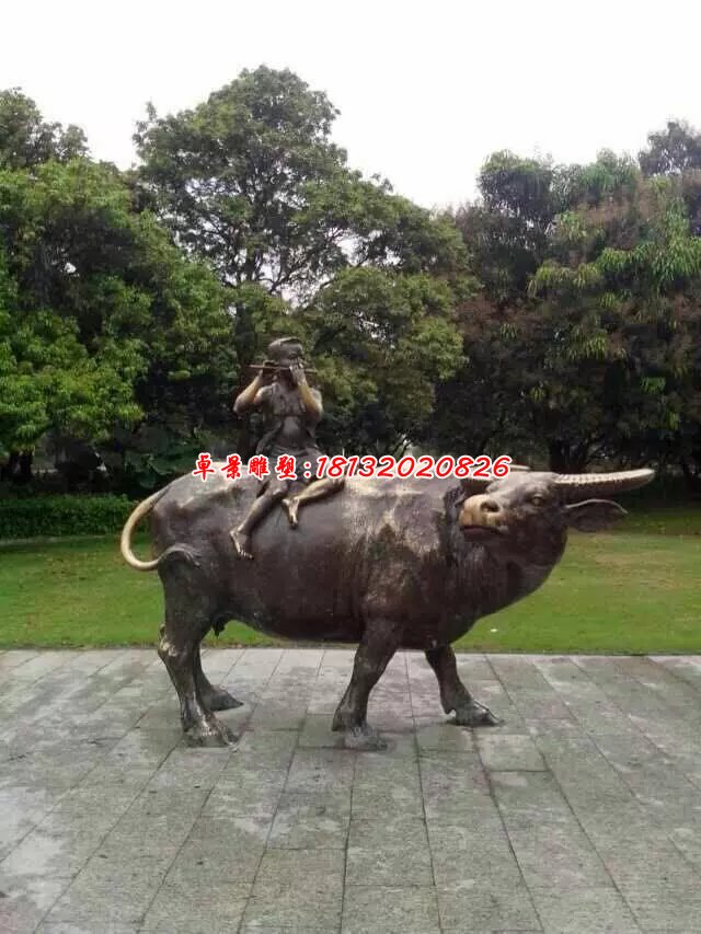 牧童騎牛銅雕，公園小品銅雕