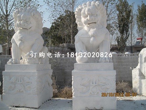 漢白玉石獅子雕塑，石頭獅子雕塑