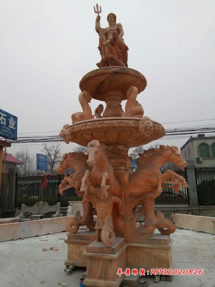 噴泉石雕，晚霞紅歐式噴泉石雕
