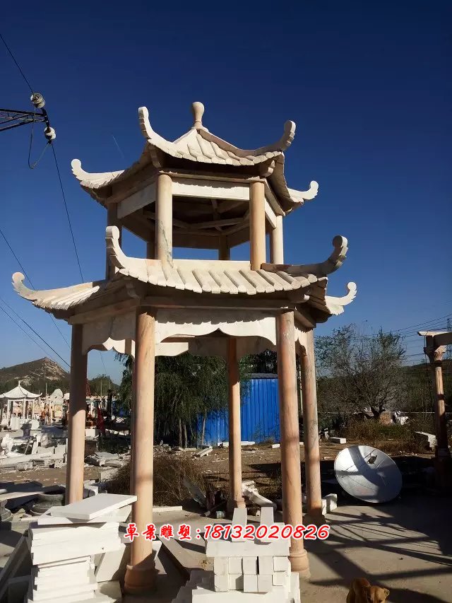 晚霞紅亭子，涼亭石雕