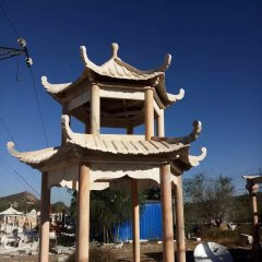 晚霞紅亭子，涼亭石雕