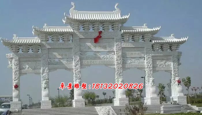 漢白玉石牌坊，五門(mén)牌坊石雕