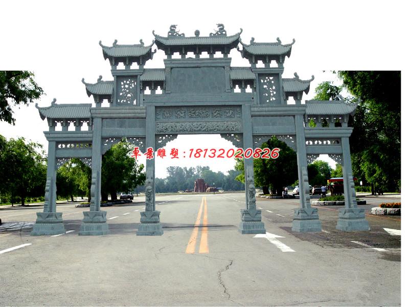 五門石牌坊，青石牌坊雕塑 (3)