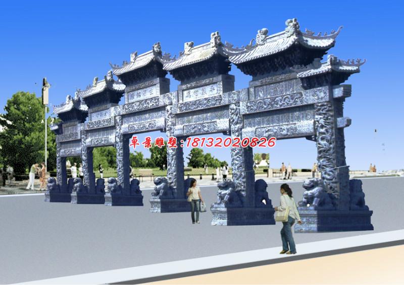 五門石牌坊，青石牌坊雕塑 (4)