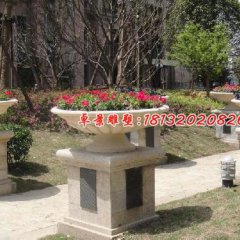 石雕花盆，公園景觀雕塑