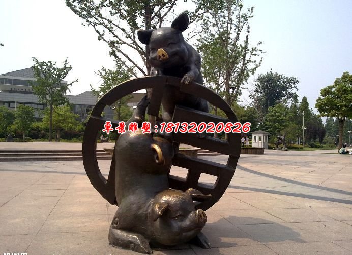 銅雕動物雕塑，銅豬雕塑，公園景觀銅雕