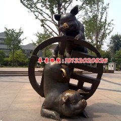 銅雕動物雕塑，銅豬雕塑，公園景觀銅雕