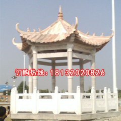 石雕亭子，晚霞紅石涼亭