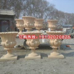 石雕花缽，砂巖花盆雕塑