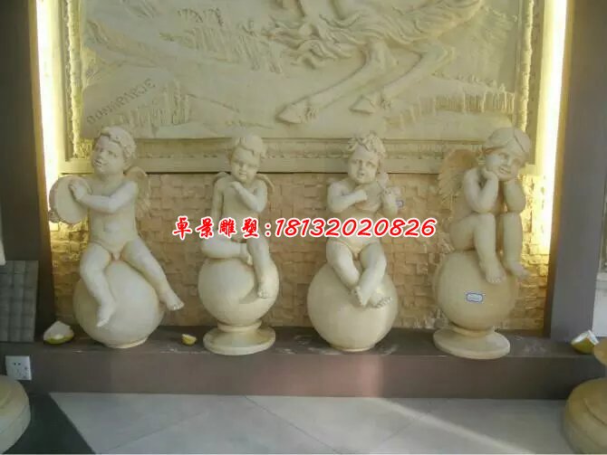 小天使石雕,漢白玉西方小孩雕塑