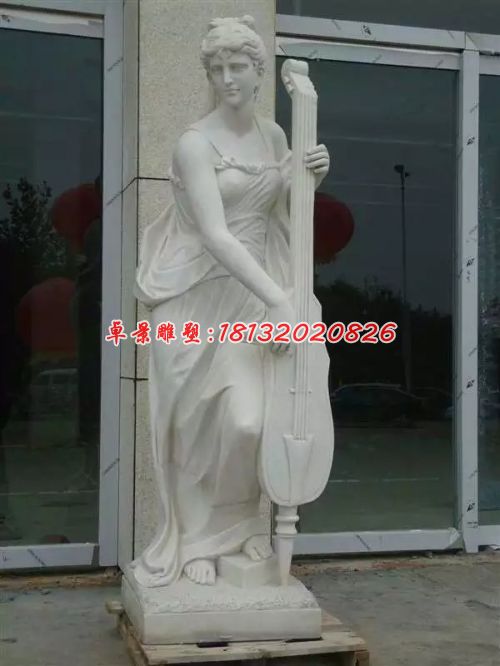 拉提琴石雕,漢白玉西方人物雕塑