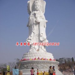 石雕三面觀音，漢白玉觀音菩薩雕塑