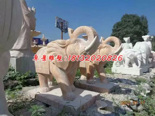 石雕大象，晚霞紅石雕大象 (1)