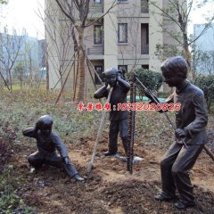 小孩放鞭炮銅雕，公園小品銅雕，景觀銅雕