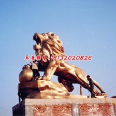 西洋獅銅雕，獅子耍球銅雕
