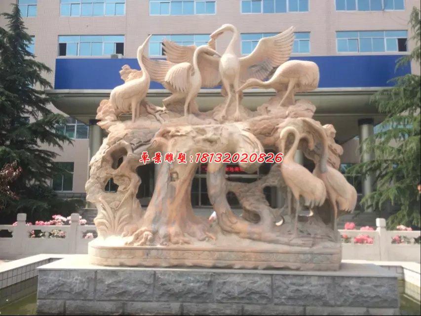 仙鶴石雕,晚霞紅丹頂鶴雕塑
