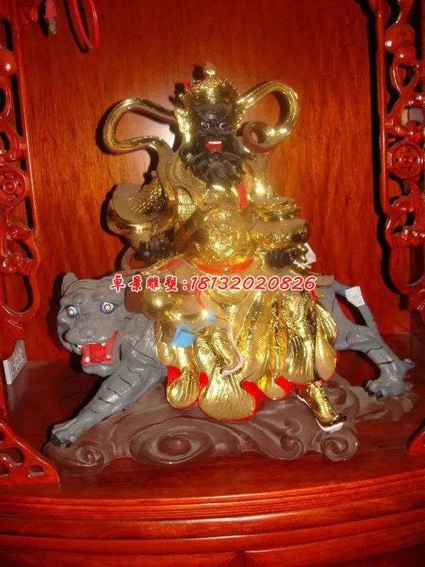 玻璃鋼騎虎財神雕塑,玻璃鋼貼金財神雕塑