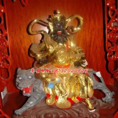 玻璃鋼騎虎財神雕塑，玻璃鋼貼金財神雕塑