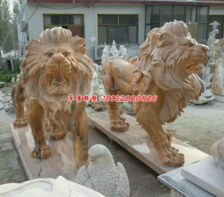 西洋獅石雕，晚霞紅獅子雕塑 (1)