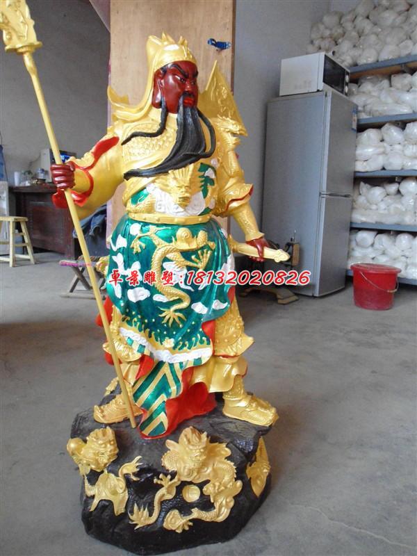 玻璃鋼紅臉關(guān)公雕塑，玻璃鋼彩繪神仙雕塑