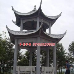 涼亭石雕，青石雙層涼亭雕塑