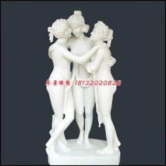 母女三石雕，漢白玉人物石雕