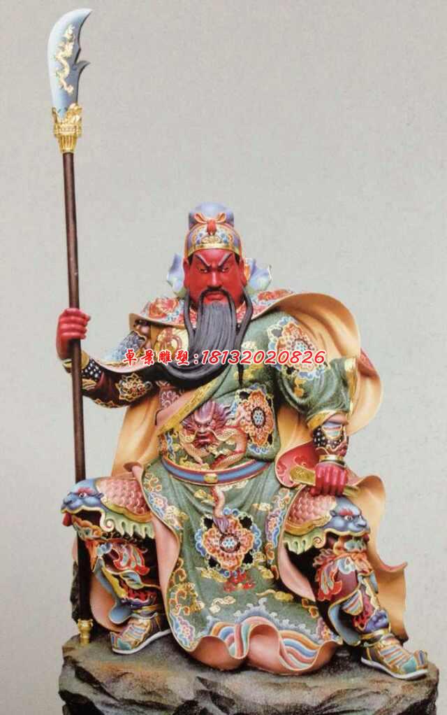 玻璃鋼紅臉關(guān)公，坐式關(guān)公雕塑