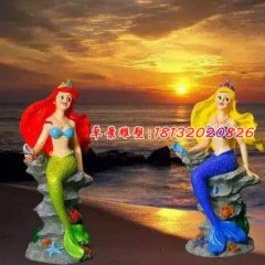玻璃鋼美人魚雕塑，玻璃鋼卡通人物雕塑