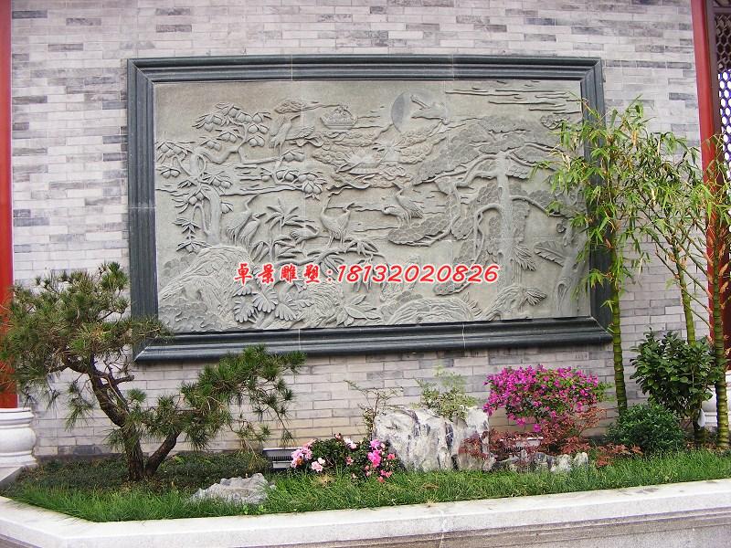 墻上石浮雕,松鶴延年石浮雕